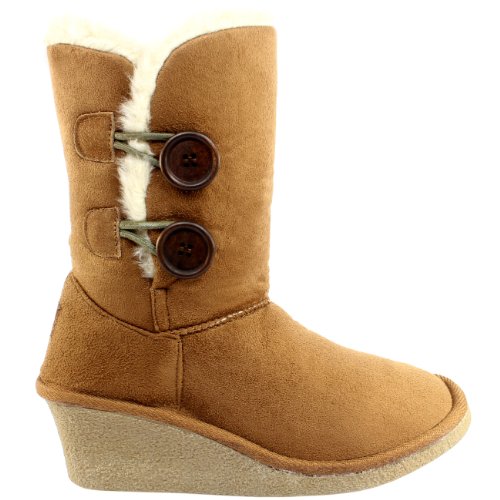 Womens Button Fur Lined Wedge Heel Winter Snow Boots product image