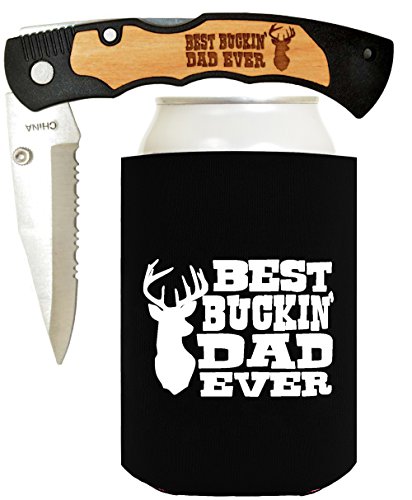 Father s Day Gift for Dad Knife Gift for Grandpa Gift for Papa Best Ever Best Buckin  Laser Engraved Folding Pocket Knife with Funny Beer Coolie Gift Set Best Buckin  Dad