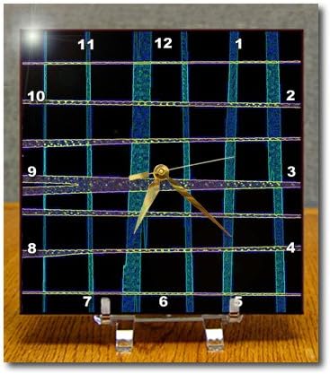 Anne Marie Baugh Textures - Blue, Purple, and Black Glass Effect Criss Cross Pattern - 6x6 Desk Clock (dc_168870_1)