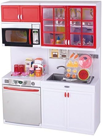 JIESLINK Mini Toy Kitchen Playset with lights and sounds, Perfect for Use with Dolls (Pink)