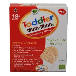 Want-Want Toddler Mum-Mum Organic Strawberry Flavour Rice Biscuits (Pack of 4 Boxes, 4 x 40 g, 64 Biscuits)