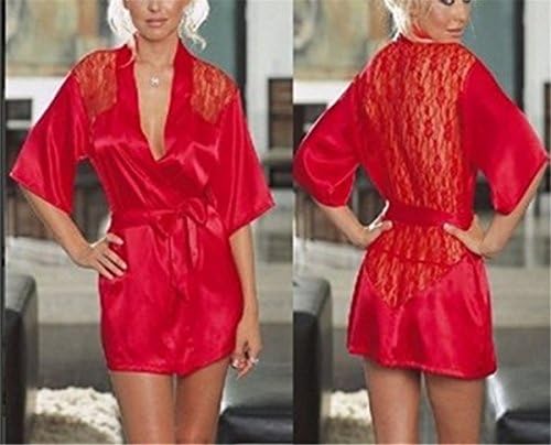 Womens Sexy Satin Lace Silk Lingerie Sleepwear Nightdress Robe Dress+ G-string