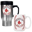 Boston Red Sox Stainless Steel Travel Mug & Gameball Ceramic Mug Set - Primary Logo MLB Baseball