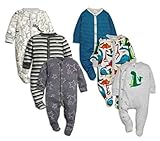 NEXT ネクスト ベビー 足つき ロンパース 恐竜 モノトーン 青 カバーオール 3枚組 肌着 ロンパース 綿 男の子 60 70 80 90 (3-6m, 青) [並行輸入品]