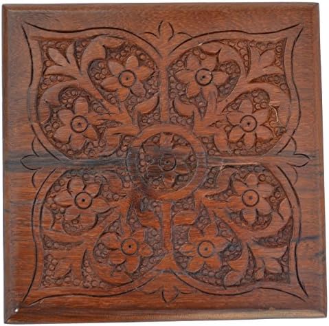 Raun Harman Wooden Square Gift Box with Intricate Floral Carving
