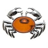 Certified Genuine Cherry Amber and Sterling Silver Crab Pin