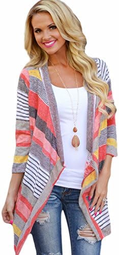 Kregis Women Multi-colored Stripes Splicing Sleeve Cardigan Jacket