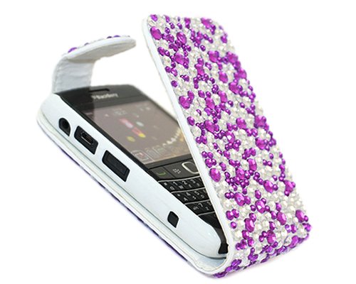 iTALKonline FunkGem FLIP Wallet PURPLE SILVER Diamonte Crystals Super Hydro Gel Protective Armour/Case/Skin/Cover/Shell for BlackBerry 9700 Bold, 9780 Onyx