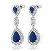 Gem Stone King Pear Shape Blue Simulated Sapphire and Zirconia Drop Women's Dangle Earrings