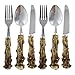 6 Piece Silverware Set with Faux Deer Antler Handles with 2 Forks, 2 Spoons and 2 Knives