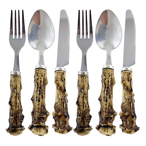 6 Piece Silverware Set with Faux Deer Antler Handles with 2 Forks, 2 Spoons and 2 Knives