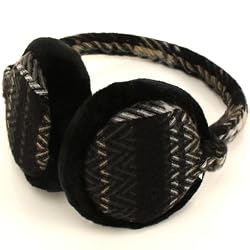 Winter Fuzzy Ski Earmuff Adjustable Zig Zag Plaid Black