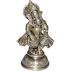 Metal Statue Standing Ganesha Playing Tabla