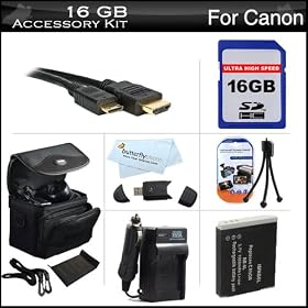 16GB Accessories Kit For Canon PowerShot SX500 IS 16.0 MP Digital Camera Includes 16GB High Speed SD Memory Card + Extended Replacement (1200maH) NB-6L Battery + AC/DC Travel Charger + Mini HDMI Cable + USB 2.0 Card Reader + Case + Screen Protectors +More