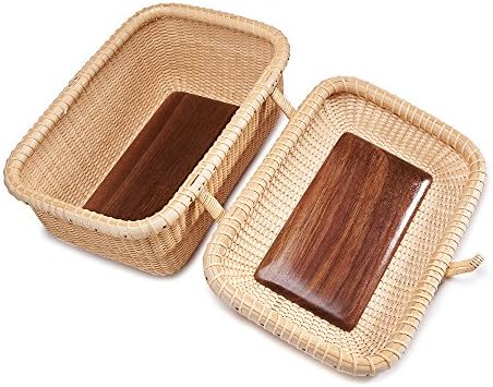Hand Woven Rectangle Nantucket Rattan Storage Baskets with Lid Decoration Box for Fruit, Candy, Jewelry Large