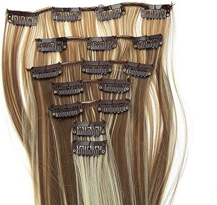 LeWang 7 Pieces Long Straight 24 inch Human full head 16 Clip-in Hair Extensions more colors (#16)