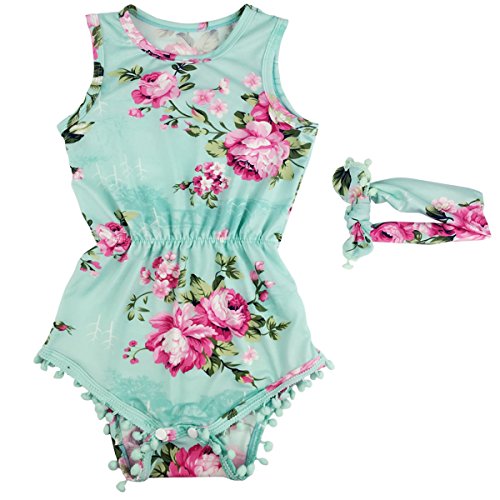 Jastore® Baby Girls' Cotton Floral Pom Romper Summer Jumpsuit with Headband