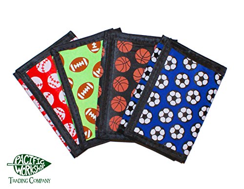 Sports Ball Wallet Nylon Velcro Trifold Kids Wallets for Boys Baseball Basketball Football Soccer