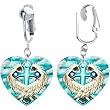 Handcrafted Heart Embraced Wing Cross Clip On Earrings