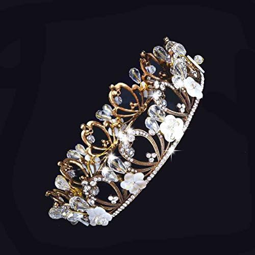 Zebratown Clear Wedding Bridal Crystal Tiara Crowns Princess Queen Pageant Prom Rhinestone Veil Tiara Headband Wedding Hair Accessory Golden Plated