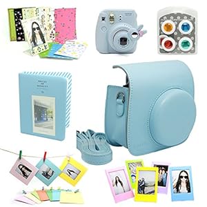 Fujifilm Instax Mini 8 Instant Camera Accessory Bundles Set (Included: Blue Mini 8 Vintage Case Bag/ Blue Hard Cover Instax Mini Book Album/ Blue Rabbit Design Mini 8 Close-Up Lens(Self-Portrait Mirror)/ Colorful Close-Up Lens For Mini 8/ Wall Decor Hanging Frame/ 3 Inch Photo Frame/ Colorful Decor Sticker Borders)