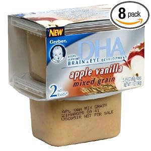 Gerber 2nd Foods Apple, Vanilla with Mixed Grain (with DHA), 2-Count, 3.5-Ounce Tubs (Pack of 8)
