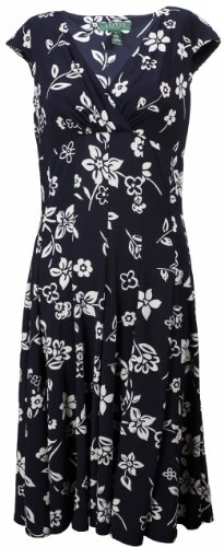 Lauren Ralph Lauren Women's Deauville Jersey Print Dress 4 Navy/White [Apparel]