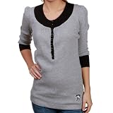 NHL Touch By Alyssa Milano Pittsburgh Penguins Ladies Ash 1/2 Sleeve Thermal Henley T-shirt (Large)