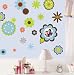 Mod Flowers Blue Brown Decorative Peel and Stick Wall Sticker Decals