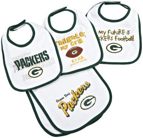 NFL Infant/Toddler Boys' Green Bay Packers 4-Piece Bib and Burp Set (Team Color, One Size)