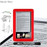 Barnes & Noble Nook E-Reader Kroo Case Protective Durable Silicone Skin (RED) + Includes a 4-Inch eBigvalue Determination Hand Strap