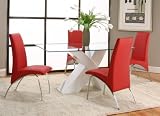 Mensa Dining Set - Red Chairs with White Table Legs (White, Red, Chrome) (60