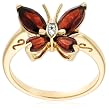 Yellow Gold Overlay Sterling Silver Garnet w/ Diamond Accent Butterfly Ring