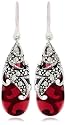Sterling Silver Marcasite and Garnet Colored Glass Teardrop Earrings
