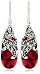Sterling Silver Marcasite & Garnet-Colored Glass Teardrop Earrings