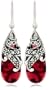 Sterling Silver Marcasite and Garnet Colored Glass Teardrop Earrings