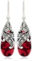 Sterling Silver Marcasite & Garnet-Colored Glass Teardrop Earrings