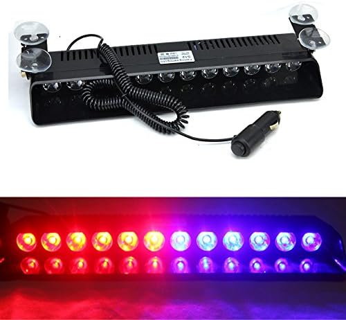 Red Blue 12 LED 12W Car Truck Visor Dashboard Dash Emergency Warning Strobe Lights Lamp Bar 16 Flash Flashing Modes