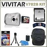 Vivitar ViviCam iTwist V7028 Digital Camera in Silver + 4GB Accessory Kit