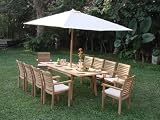 11 PC Teak Outdoor Patio - 94 Double Extension Rectangle Table, 8 Stacking Chairs - FREE SHIPPING