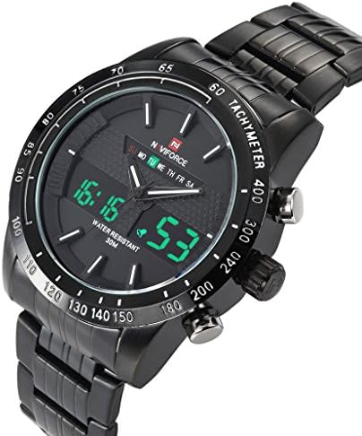GuTe Fashion All Black Military Digital Wristwatch Casual LCD Dual-time White Hands