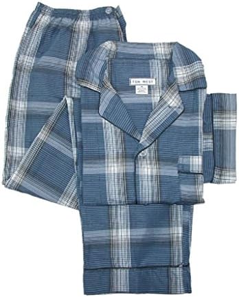 Ten West apparel mens cotton yarn dyed long sleeve pajamas set-Blue-Large
