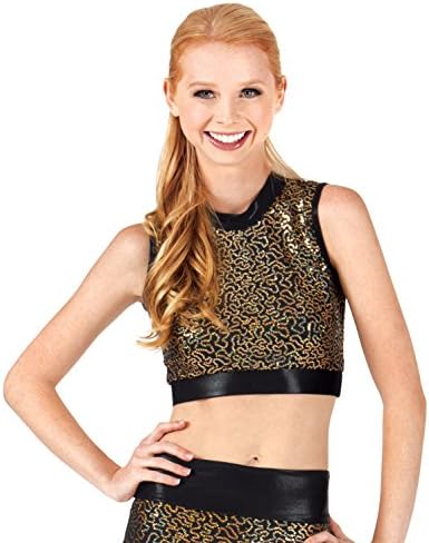 Adult Sequin Mock Neck Crop Top,ING70SILS,Black/Silver,Small