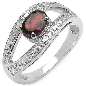 1.10 Carat Genuine Garnet & Diamond Sterling Silver Ring