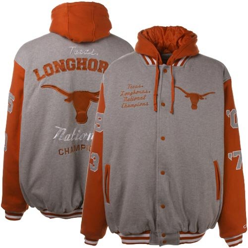 Texas Longhorns Ash-Burnt Orange NCAA Division 1 Football 4X National Champions Cotton Fleece Full Button Hoody Jacket (X-Large)