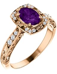 18K Rose Gold 7.00x5.00mm Oval Cut Chatham Created Alexandrite and Diamond Ring -- LIFETIME WARRANTY