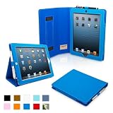 Snugg iPad 4 & iPad 3 Case - PU Leather Case Cover and Flip Stand with Elastic Hand Strap and Premium Nubuck Fibre Interior (Electric Blue) - Automatically Wakes and Puts the iPad 4 & 3 to Sleep. Superior Quality Design as Featured in GQ Magazine