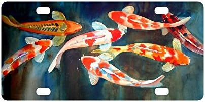 Japanese Fancy Carp Koi Fish Strong And Durable Aluminum Car Metal License Plate Frame for Women/Men Four Holes Tag 12" X 6"