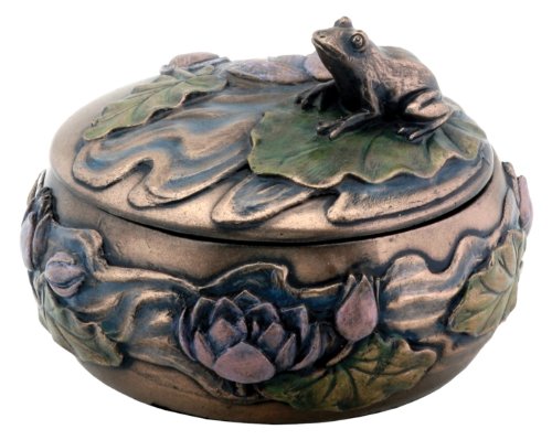 Frog Sitting On Lily Decoration Art Nouveau Design Jewelry Box
