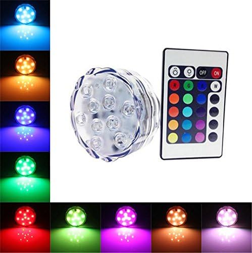 Sinodoor Colorful 10 Leds Submersible Lights with Remote Controller Underwater Waterproof Ambient Lights for Party/Wedding/Garden/Swimming Pool/Vase/Fish Tank/Christmas/Festival Decoration Lighting